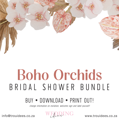 Boho Orchids Bridal Shower Stationery